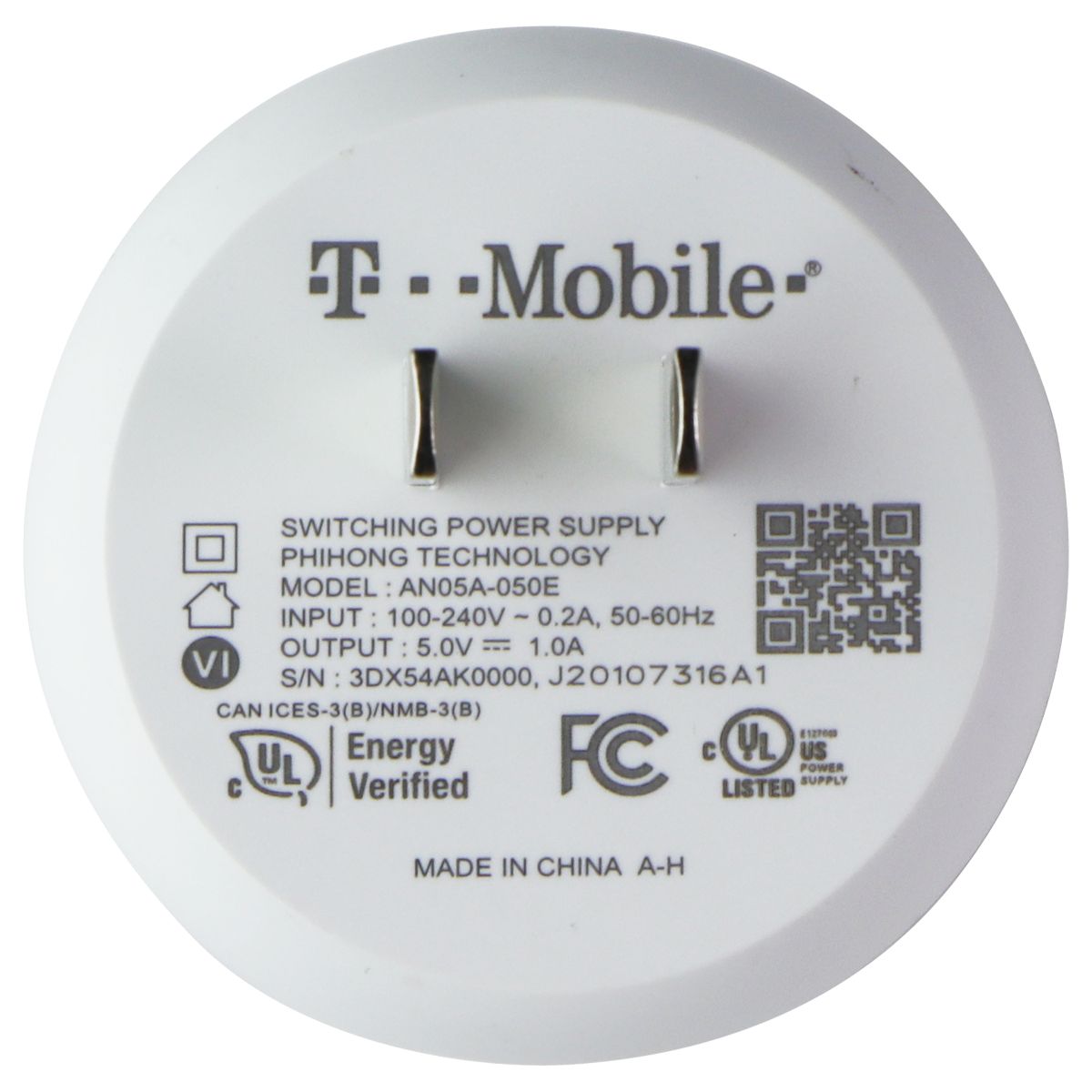 T-Mobile 5V/1A USB-A Wall Charger (AN05A-050E) - White Parts & Accessories - Chargers & Cradles T-Mobile - Simple Cell Bulk Wholesale Pricing - USA Seller