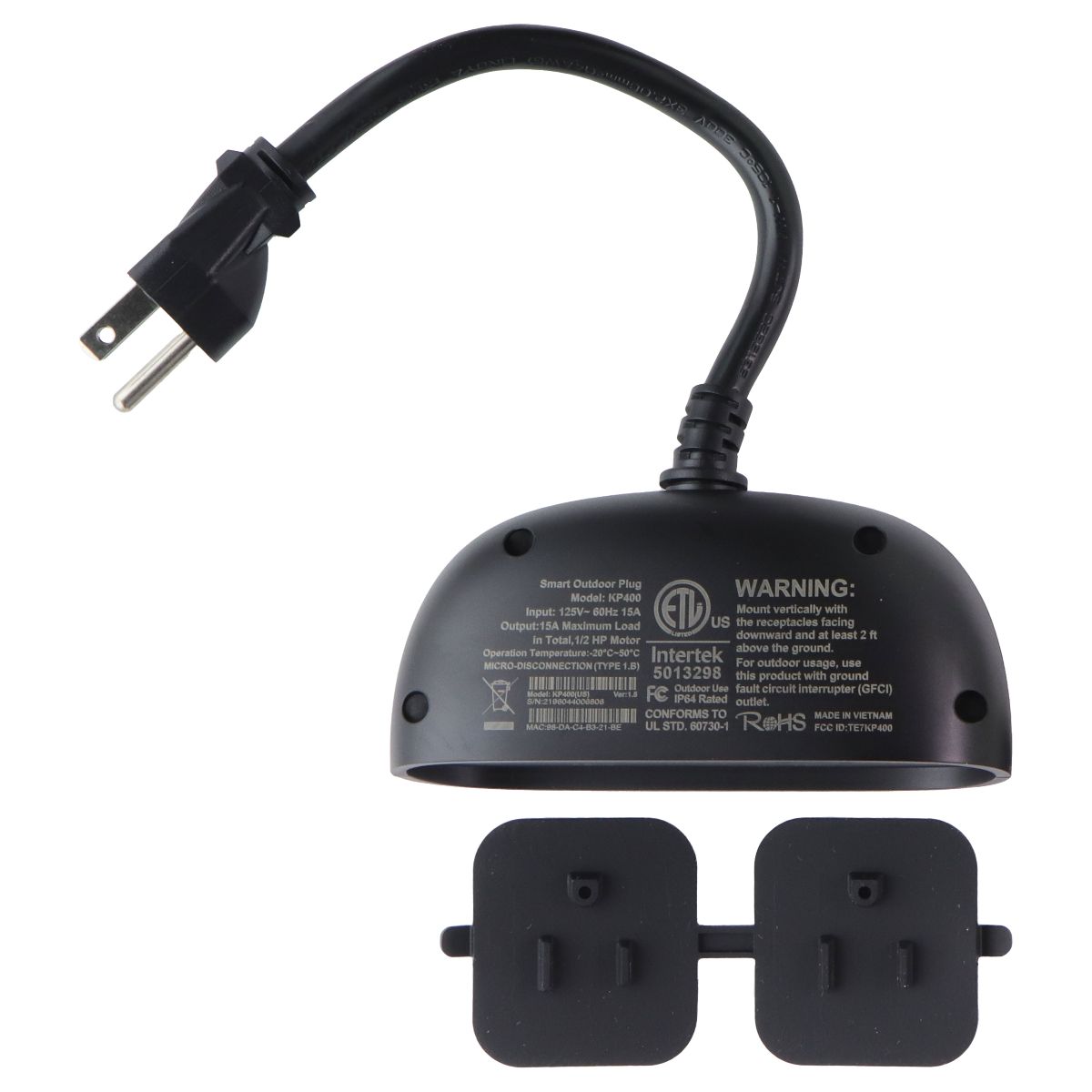 TP-Link Kasa Smart Outdoor Wi-Fi Plug with 2 Sockets (KP400) - Black Networking - USB Wi - Fi Adapters/Dongles TP-LINK - Simple Cell Bulk Wholesale Pricing - USA Seller