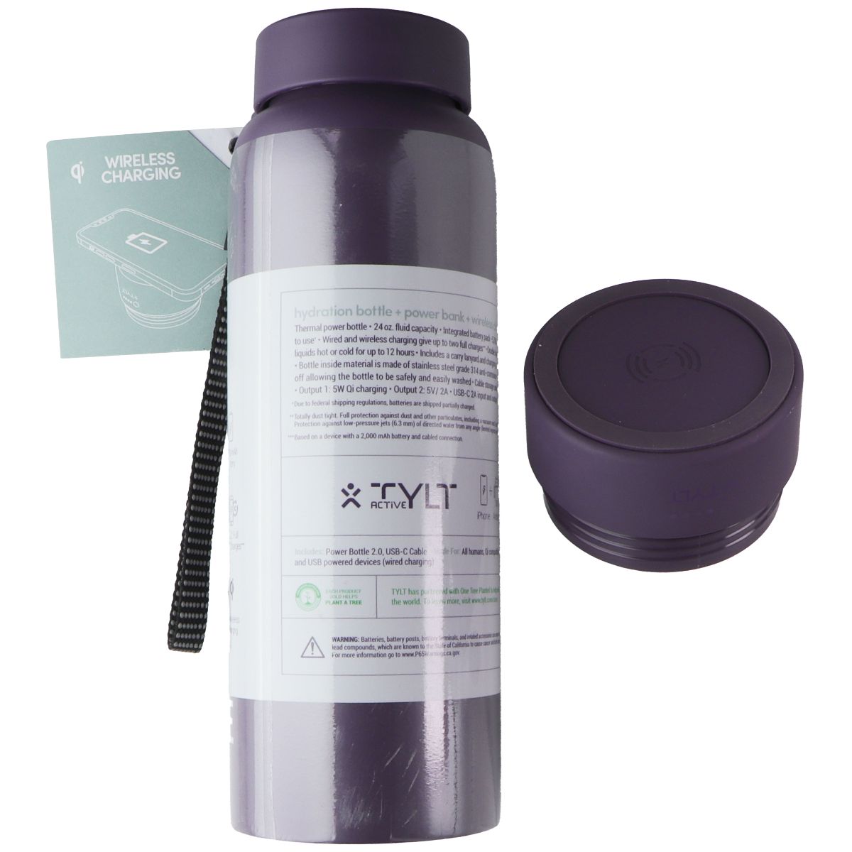 TYLT Bottle 2.0: Hydration Bottle + Power Bank + Wireless Charger - Purple/24oz Cell Phone - Chargers & Cradles TYLT - Simple Cell Bulk Wholesale Pricing - USA Seller