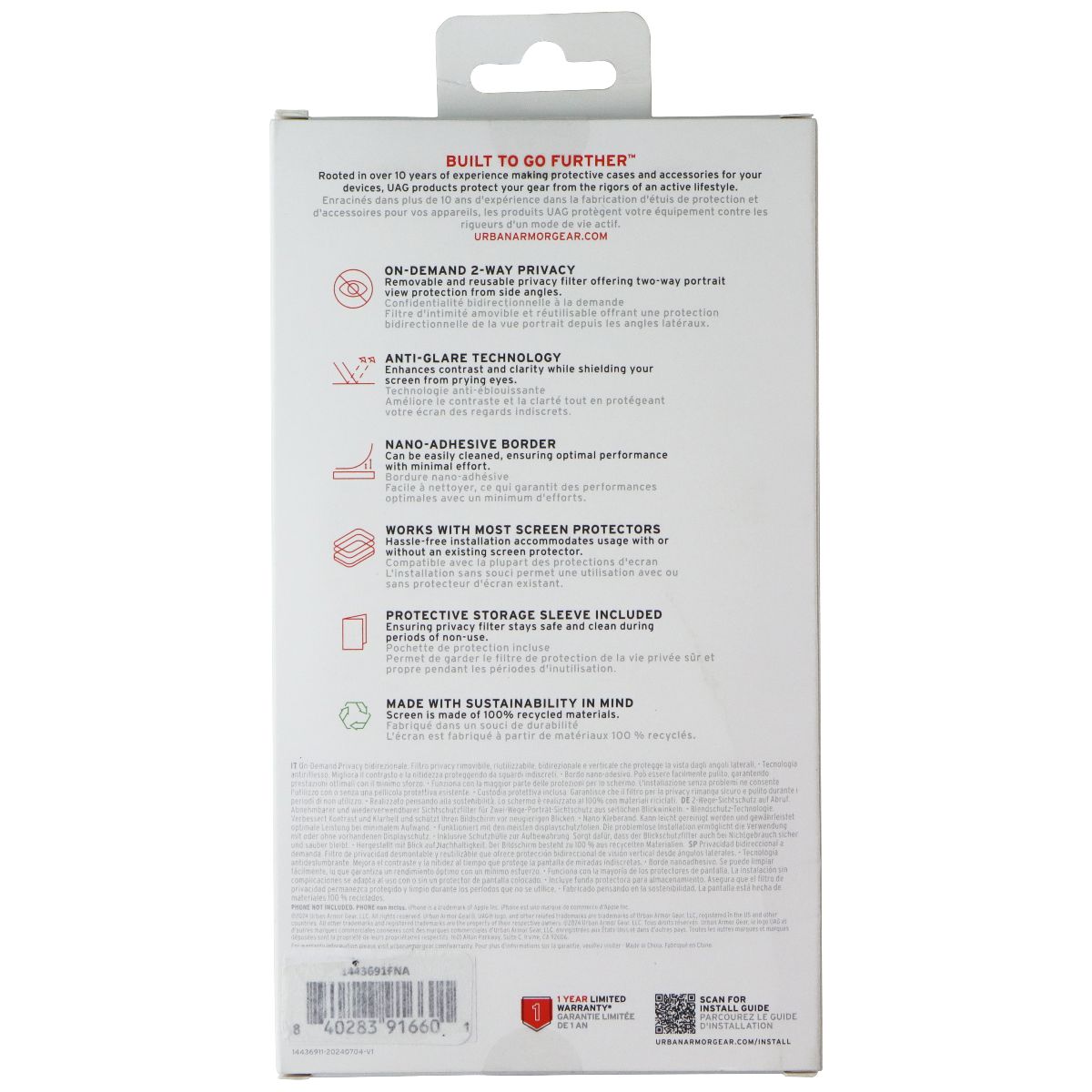 Urban Armor Gear UAG Removable Privacy Screen for Apple iPhone 16 Pro Max Cell Phone - Screen Protectors Urban Armor Gear - Simple Cell Bulk Wholesale Pricing - USA Seller