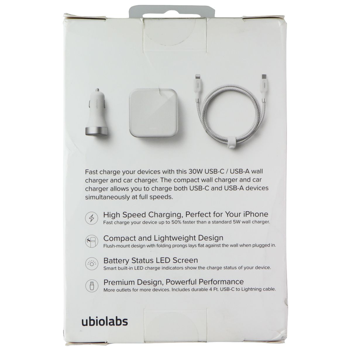 Ubiolabs Dual Port Wall & Car Charger w/ USB-C to Lightning 8-Pin Cable - White Cell Phone - Chargers & Cradles ubiolabs - Simple Cell Bulk Wholesale Pricing - USA Seller