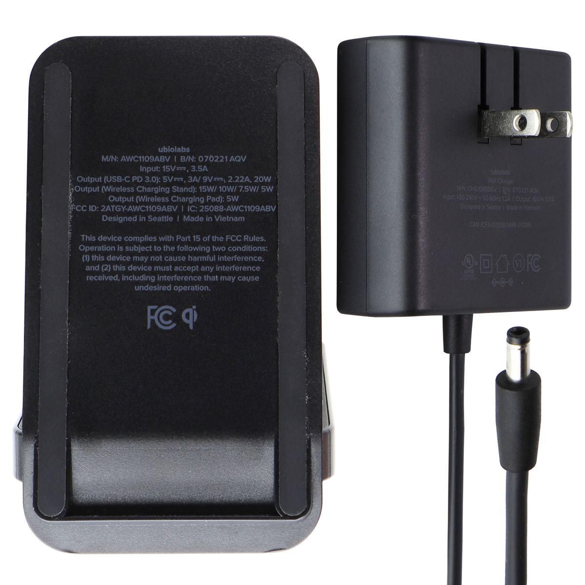 Ubio Labs 2-in-1 Wireless Charging Stand for Smartphones & Headphones - Black Cell Phone - Chargers & Cradles Ubio Labs - Simple Cell Bulk Wholesale Pricing - USA Seller