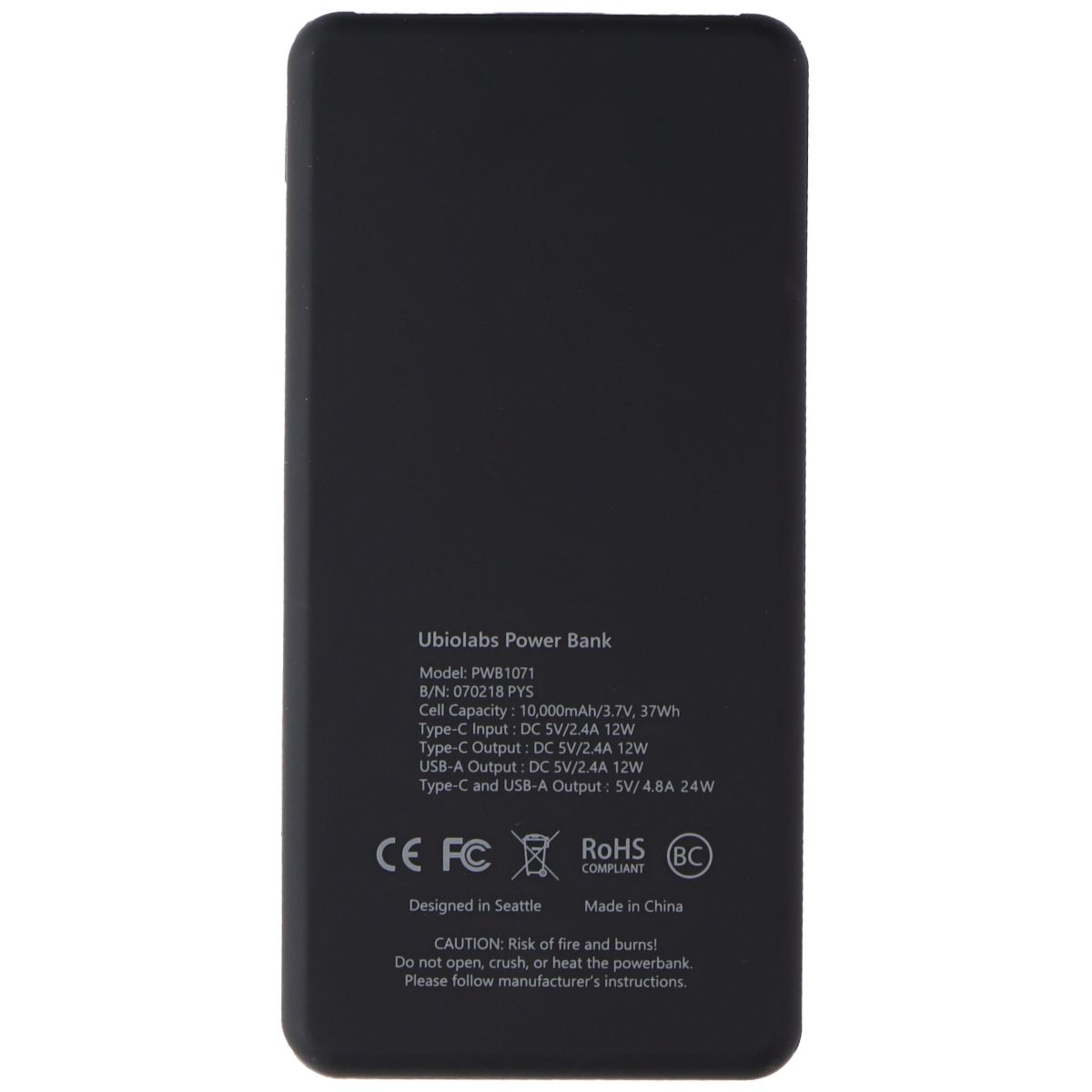 Ubiolabs (10,000mAh) USB and USB-C Portable Power Bank - Black (PWB1071) Cell Phone - Chargers & Cradles ubiolabs - Simple Cell Bulk Wholesale Pricing - USA Seller