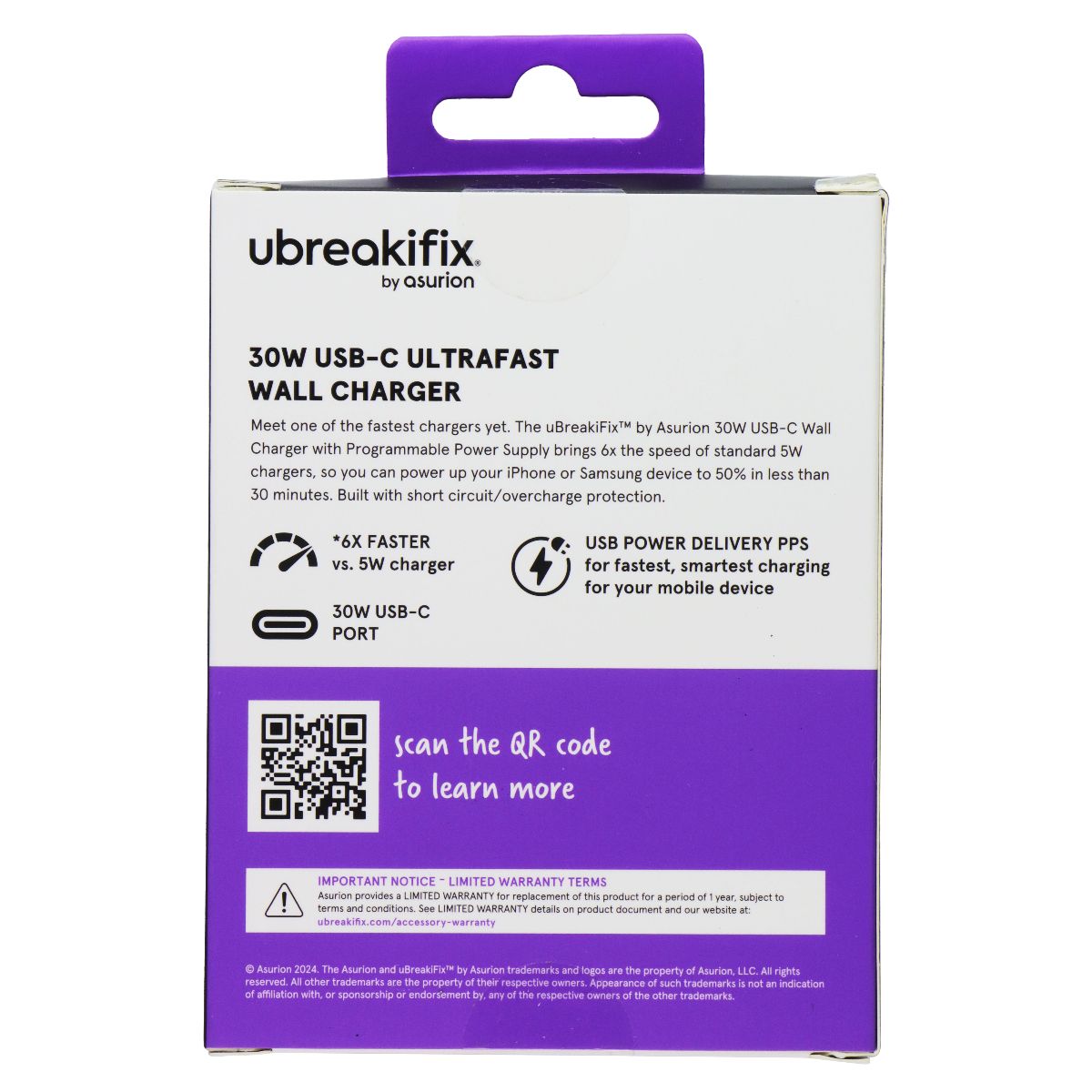 UBREAKIFIX (30W) USB-C Ultrafast Wall Charger - White Cell Phone - Chargers & Cradles UBREAKIFIX - Simple Cell Bulk Wholesale Pricing - USA Seller