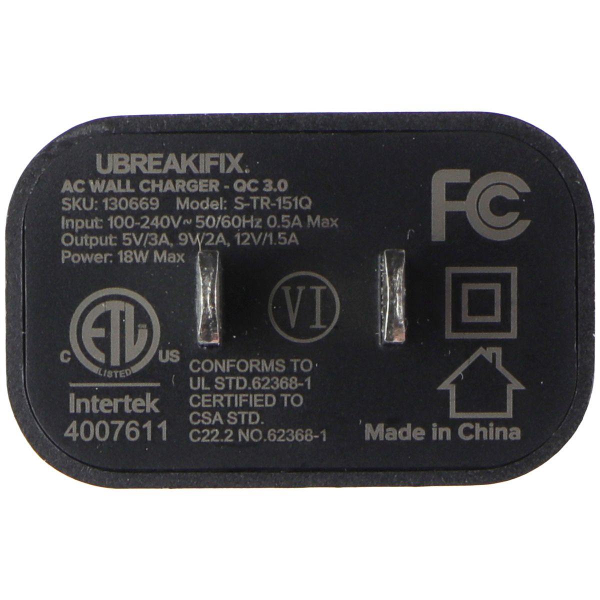 UBREAKIFIX 18W Quick Charge 3.0 Single USB Wall Charger - Black Cell Phone - Chargers & Cradles UBREAKIFIX - Simple Cell Bulk Wholesale Pricing - USA Seller