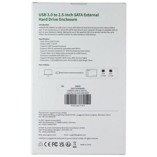 UGREEN USB 3.0 to 2.5-inch SATA External Hard Drive Enclosure Computer/Network - Drive Cables & Adapters UGREEN - Simple Cell Bulk Wholesale Pricing - USA Seller