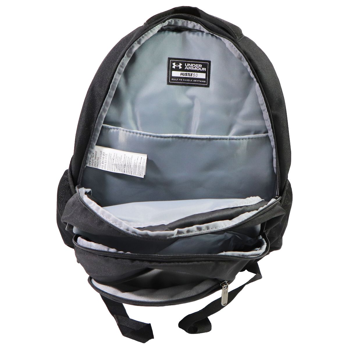 Under Armour Unisex Hustle 5.0 Backpack - Black/Silver Unisex Accessories - Bags & Backpacks Under Armour - Simple Cell Bulk Wholesale Pricing - USA Seller