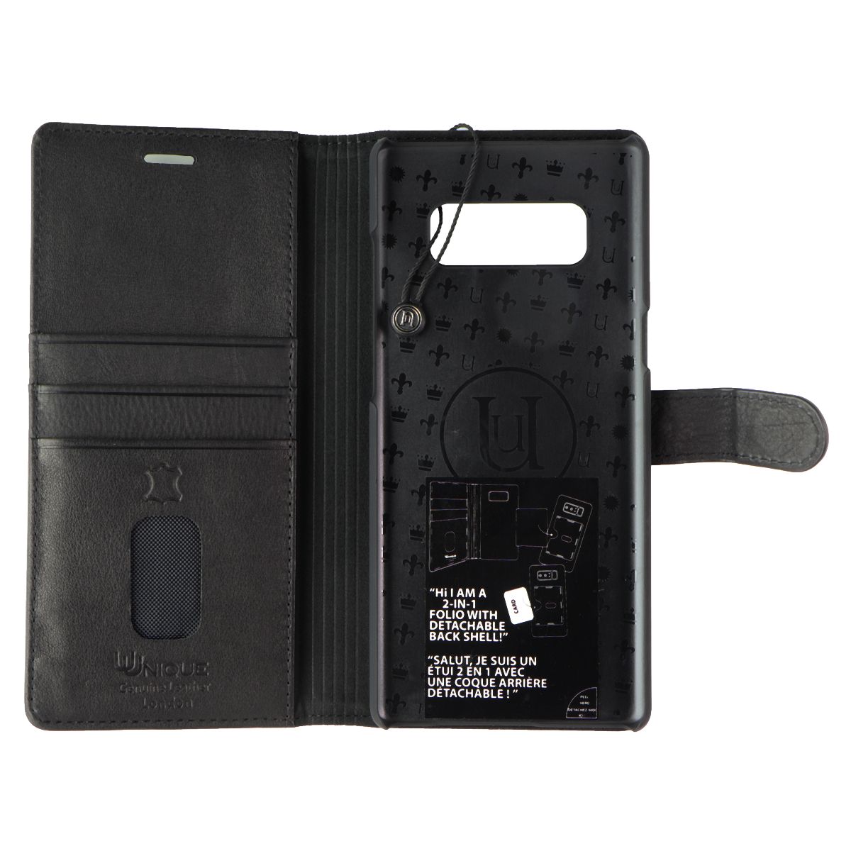 Unique London 2-in-1 Leather Folio + Case for Galaxy Note8 - Black Cell Phone - Cases, Covers & Skins Uunique London - Simple Cell Bulk Wholesale Pricing - USA Seller