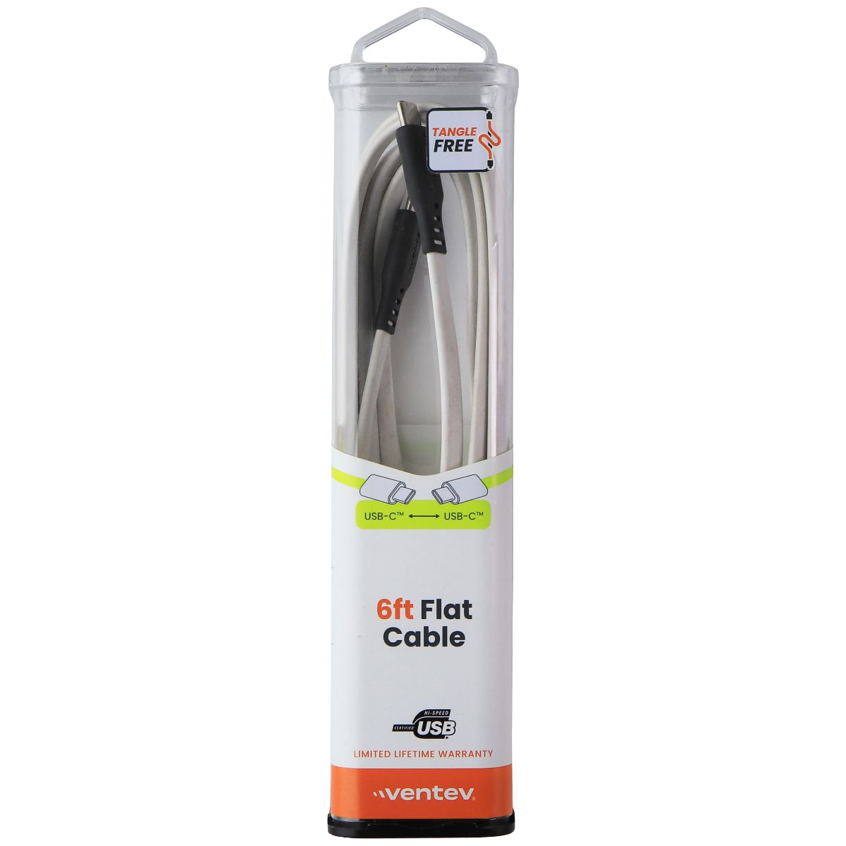 Ventev (6Ft) USB-C to USB-C Flat Cable - White (FC6-WHT255971) Cell Phone - Cables & Adapters Ventev - Simple Cell Bulk Wholesale Pricing - USA Seller