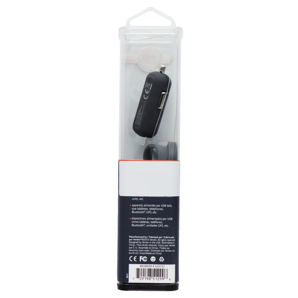 Ventev Dashport Mini Quick Charge 2.0 Car Charger with USB-C Cable - Gray Cell Phone - Chargers & Cradles Ventev - Simple Cell Bulk Wholesale Pricing - USA Seller