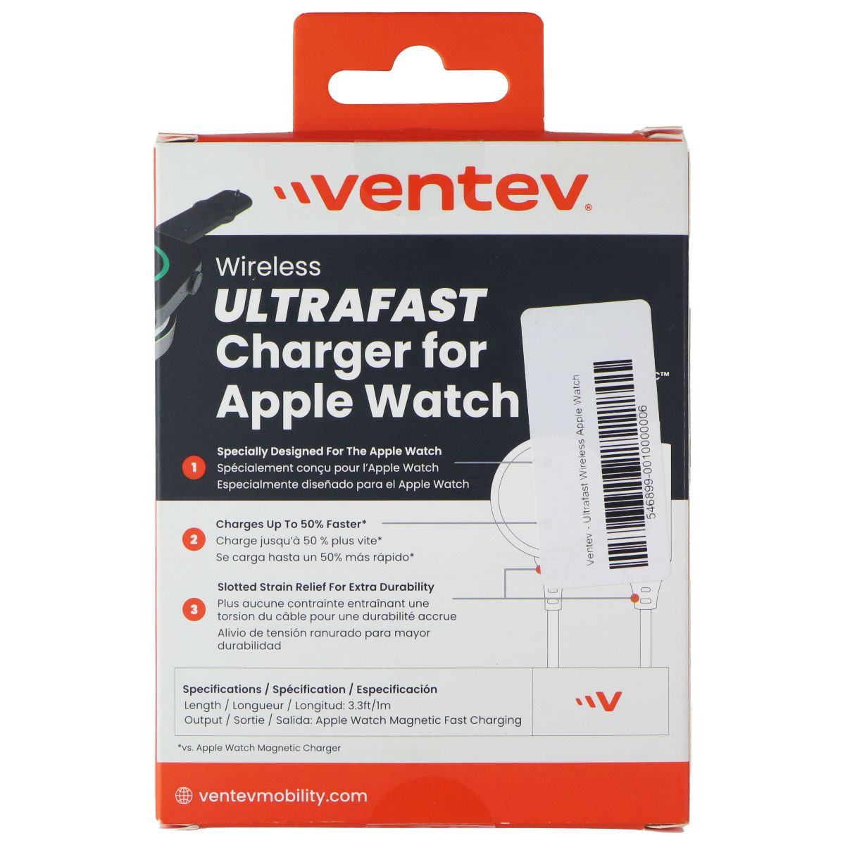 Ventev (1m) Wireless Ultrafast Charger for Apple Watch - White (AW3-WHT264607)
