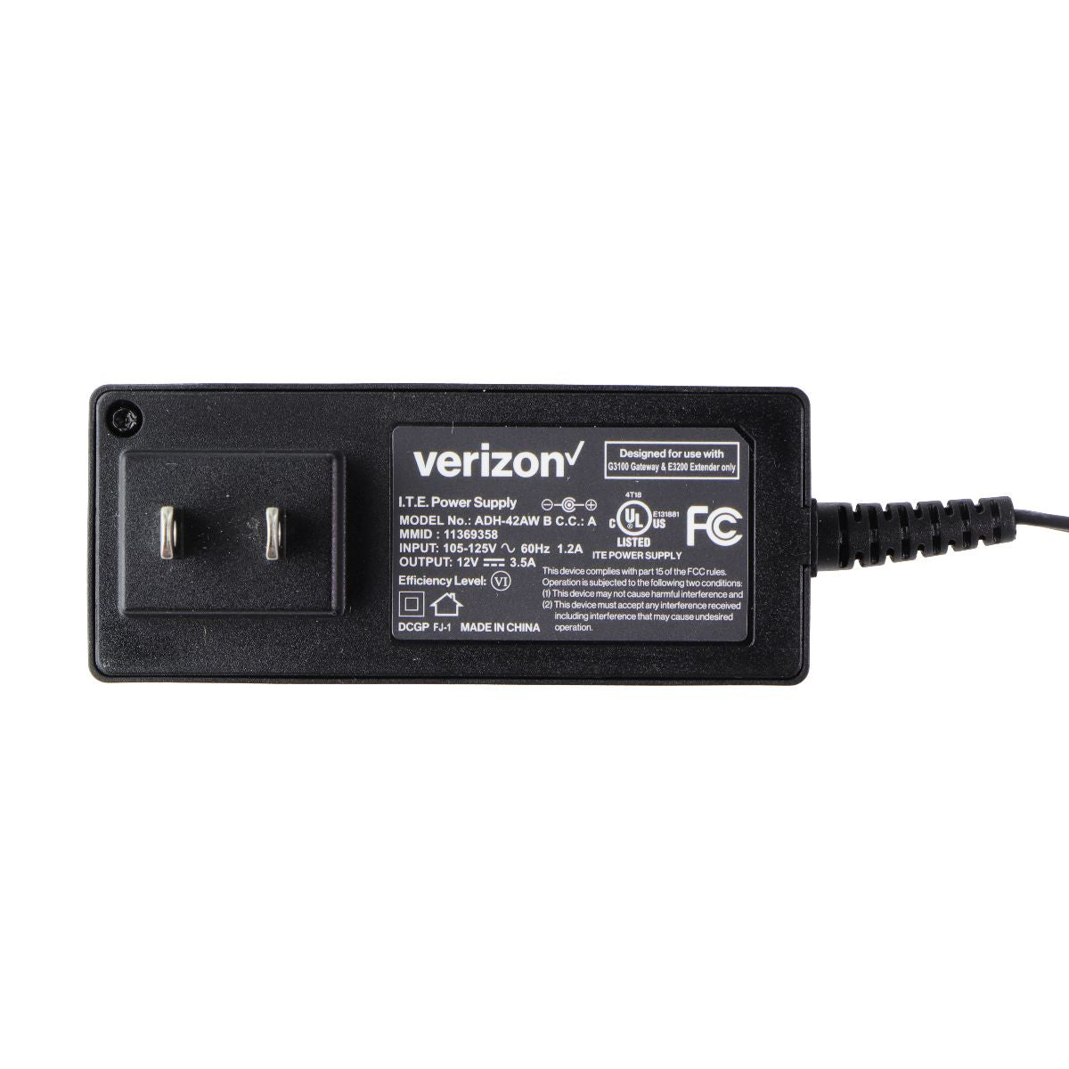 Verizon 12V/3.5A Power Supply (ADH-42AW) - Black Computer/Network - Power Cables & Connectors Verizon - Simple Cell Bulk Wholesale Pricing - USA Seller