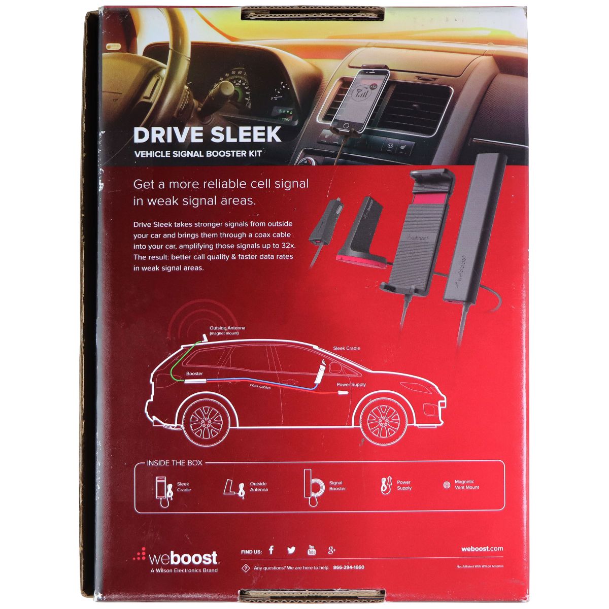 weBoost Drive Sleek (470135) Vehicle Cell Phone Signal Booster with Cradle Mount Car Video - Other Vehicle Electronics WeBoost - Simple Cell Bulk Wholesale Pricing - USA Seller