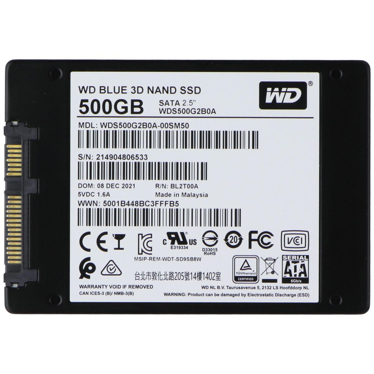 Western Digital 500GB Internal 2.5-in Solid State Drive 560MB/s (WDS500G2B0A) Digital Storage - Solid State Drives Western Digital - Simple Cell Bulk Wholesale Pricing - USA Seller