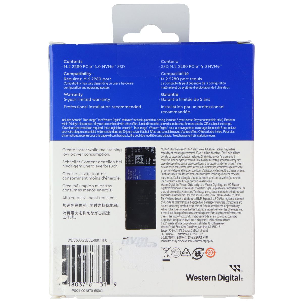 Western Digital 500GB WD Blue SN580 NVMe 2280 Internal SSD (WDS500G3B0E) Digital Storage - Solid State Drives Western Digital - Simple Cell Bulk Wholesale Pricing - USA Seller