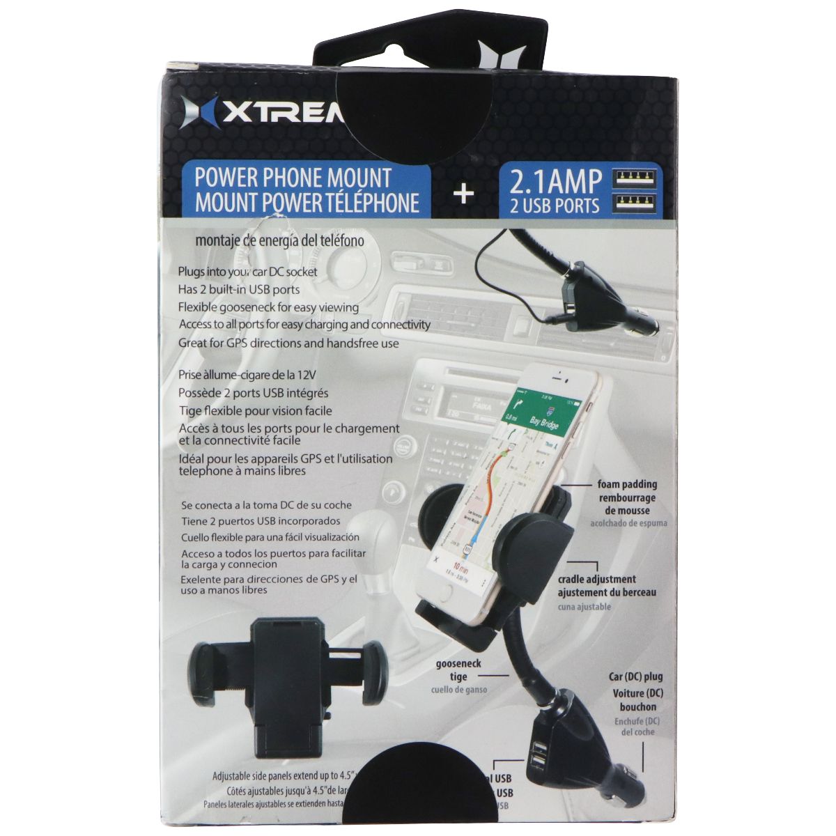 XTREME Power Phone Mount for Car DC Sockets - 2.1 Amp / Dual USB (XPM5-0103) Cell Phone - Mounts & Holders Xtreme - Simple Cell Bulk Wholesale Pricing - USA Seller