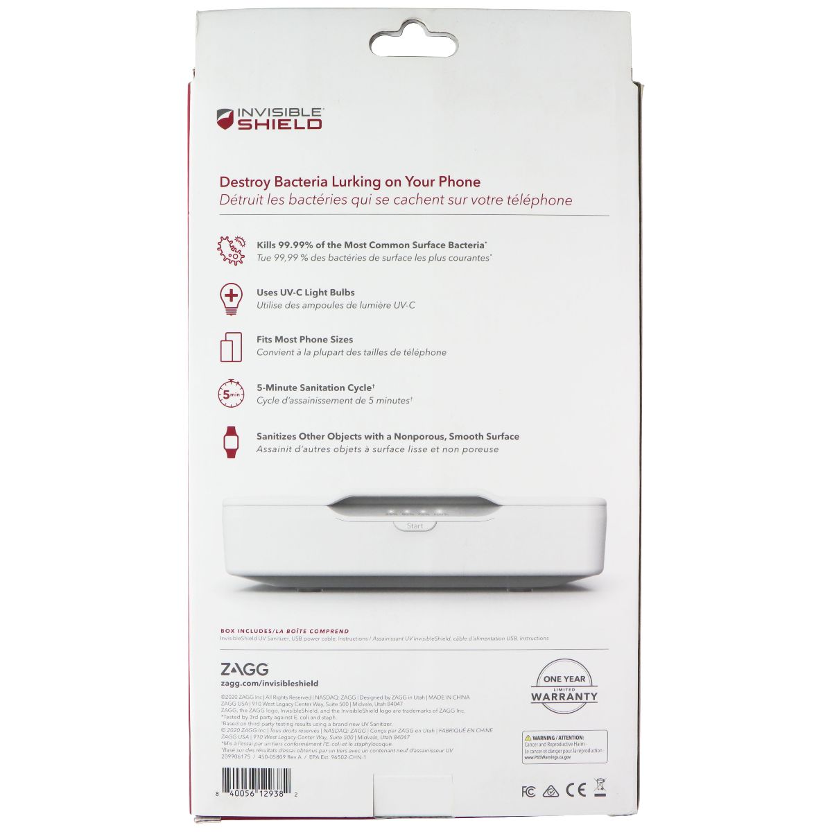 ZAGG Invisible Shield UV Sanitizer for Smartphones - White Cell Phone - Other Accessories Zagg - Simple Cell Bulk Wholesale Pricing - USA Seller