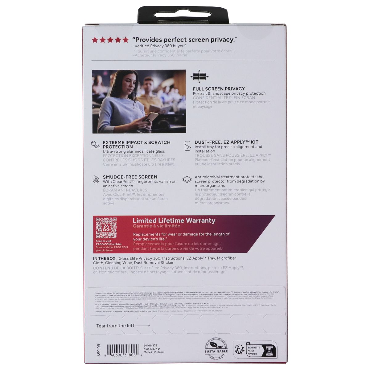 ZAGG Glass Elite Privacy 360 Screen Protector for Apple iPhone 16 Pro