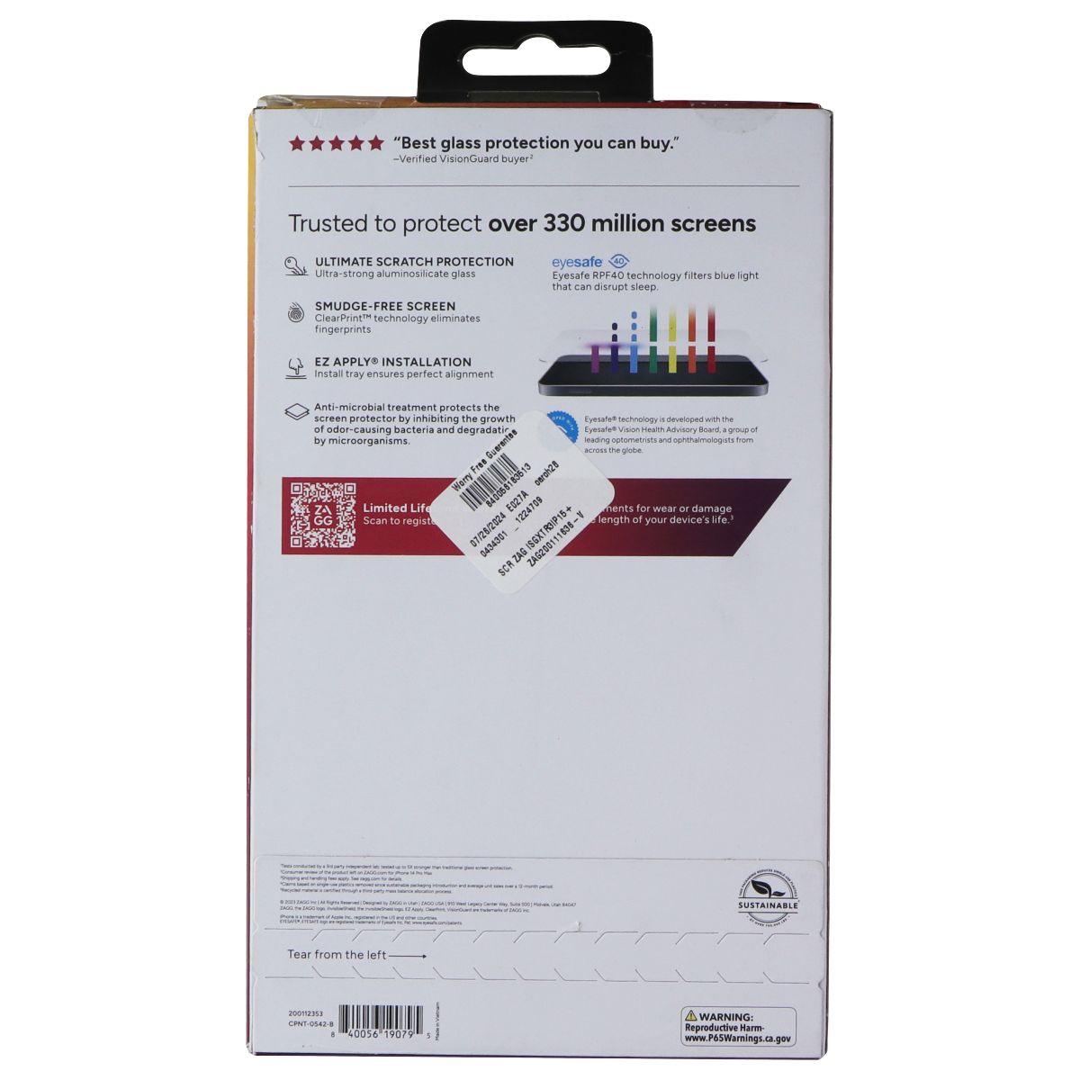 Zagg VisionGuard Blue Light Screen Protector for Apple iPhone 15 Plus Cell Phone - Screen Protectors Zagg - Simple Cell Bulk Wholesale Pricing - USA Seller