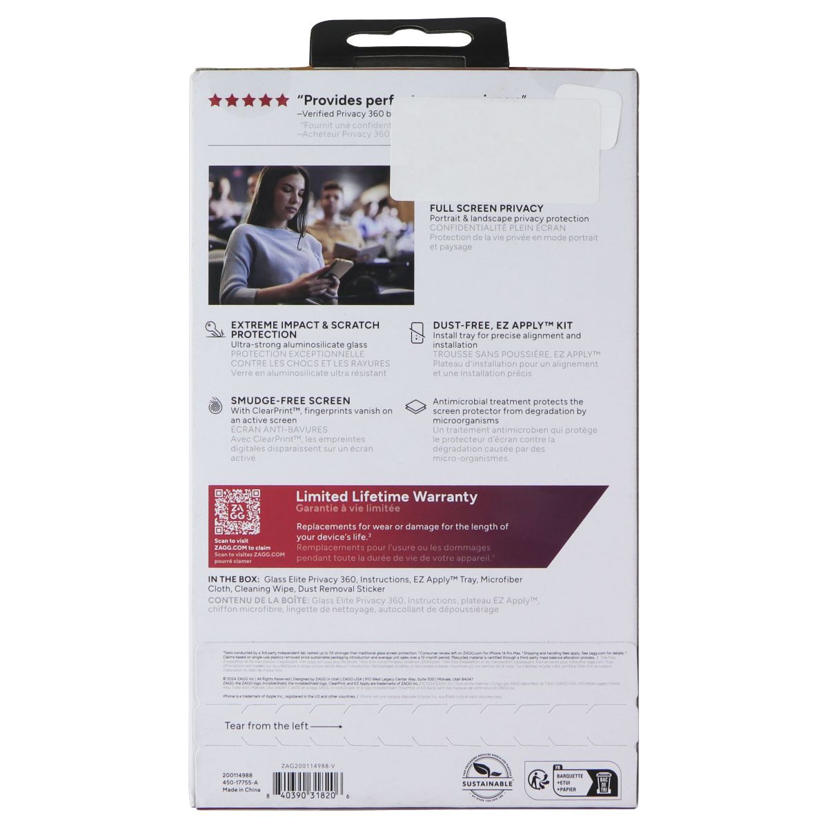 ZAGG Invisible Shield Privacy 360 Screen Protector for Apple iPhone 16 Pro Cell Phone - Screen Protectors Zagg - Simple Cell Bulk Wholesale Pricing - USA Seller