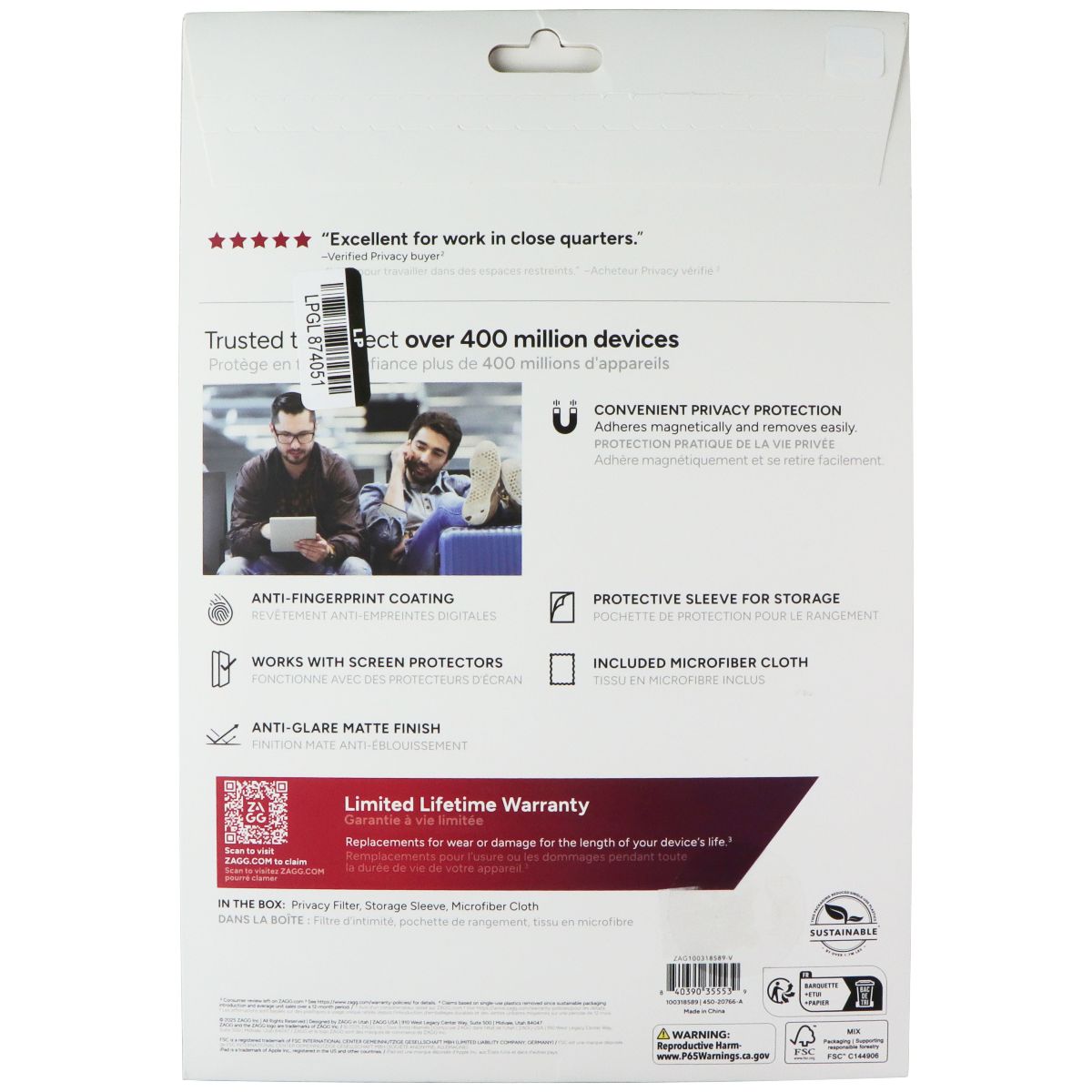 ZAGG Magnetic Removable Privacy Filter for iPad 10.9-in 2025 & 10.9-in 10th Gen iPad/Tablet Accessories - Screen Protectors Zagg - Simple Cell Bulk Wholesale Pricing - USA Seller