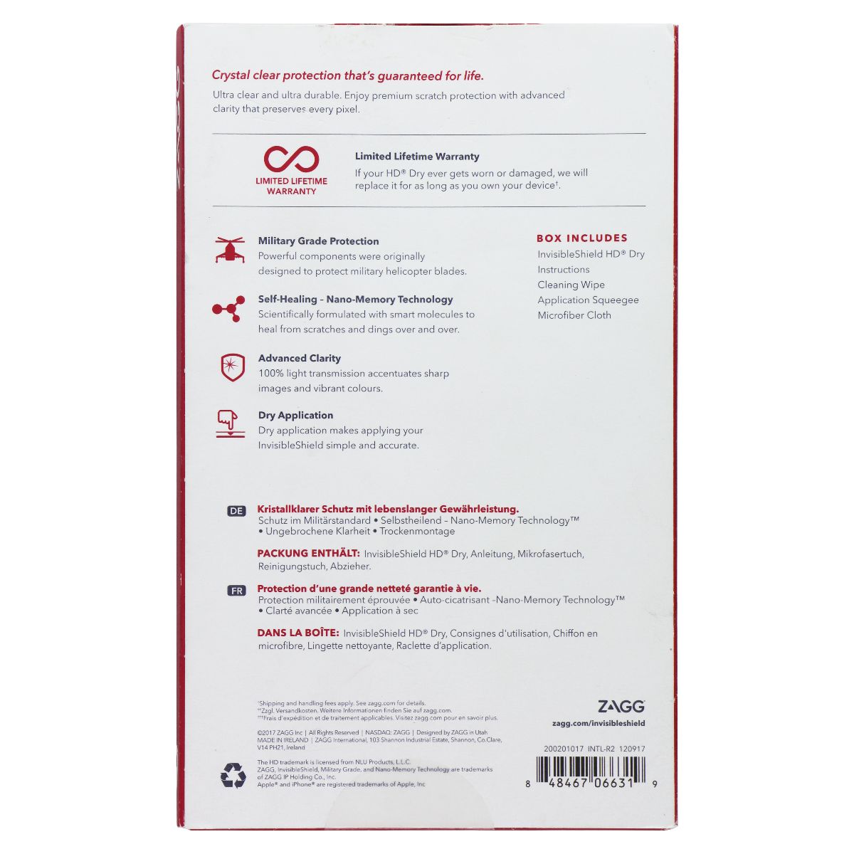 ZAGG InvisibleShield HD DRY Series Screen Protector for iPhone X Cell Phone - Screen Protectors Zagg - Simple Cell Bulk Wholesale Pricing - USA Seller