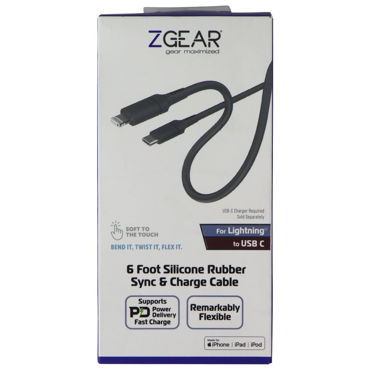 ZGEAR 6FT Silicone USB-C to Lightning 8-pin Cable - Gray Cell Phone - Cables & Adapters ZGEAR - Simple Cell Bulk Wholesale Pricing - USA Seller