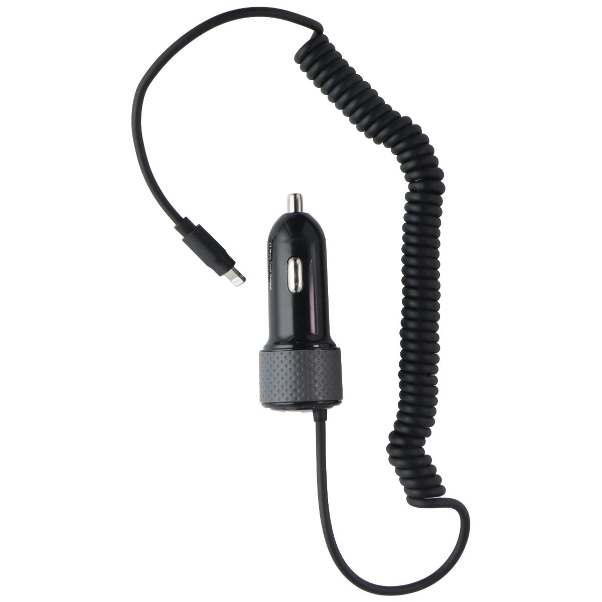 ZGEAR Coiled Car Charger with 8-Pin Lightning Connector & USB Port - Black Cell Phone - Chargers & Cradles ZGEAR - Simple Cell Bulk Wholesale Pricing - USA Seller