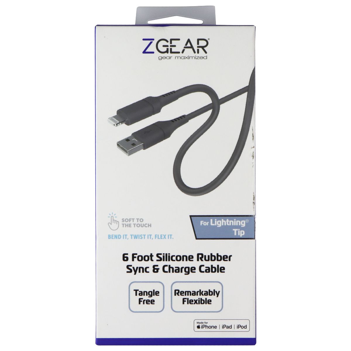 ZGEAR 6FT Silicone USB-A to Lightning 8-pin Cable - Gray Cell Phone - Cables & Adapters ZGEAR - Simple Cell Bulk Wholesale Pricing - USA Seller