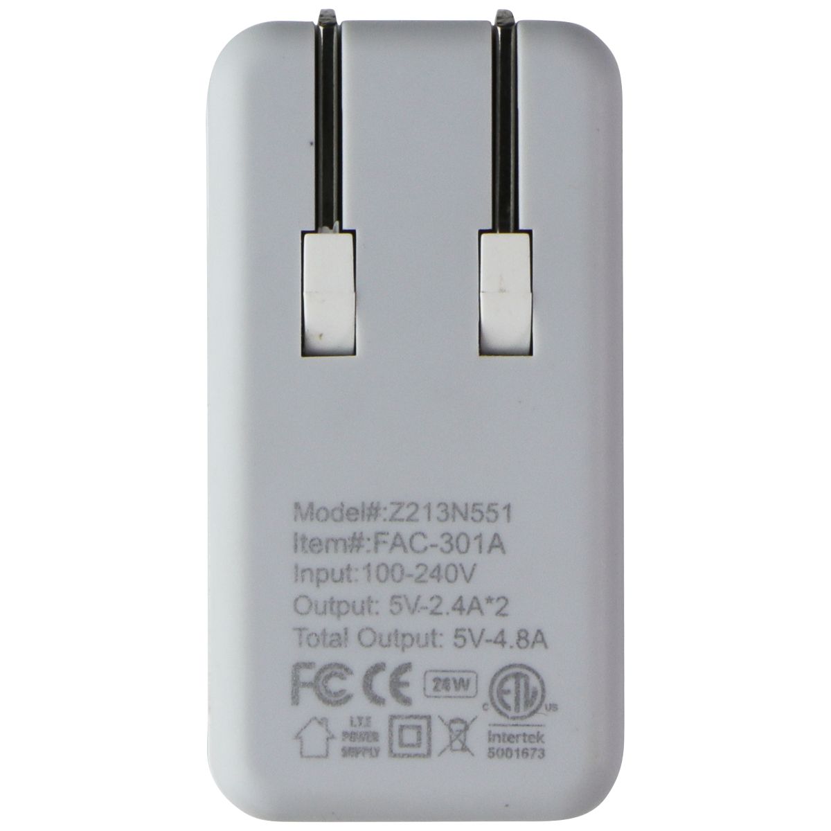 ZipKord 4.8A Wall Charger with Dual USB Ports - White/Gray (Z213N551) Cell Phone - Chargers & Cradles ZipKord - Simple Cell Bulk Wholesale Pricing - USA Seller