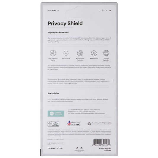 ZIZO PRIVACY Shield Tempered Glass for iPhone 16 Smartphones Cell Phone - Screen Protectors Zizo - Simple Cell Bulk Wholesale Pricing - USA Seller