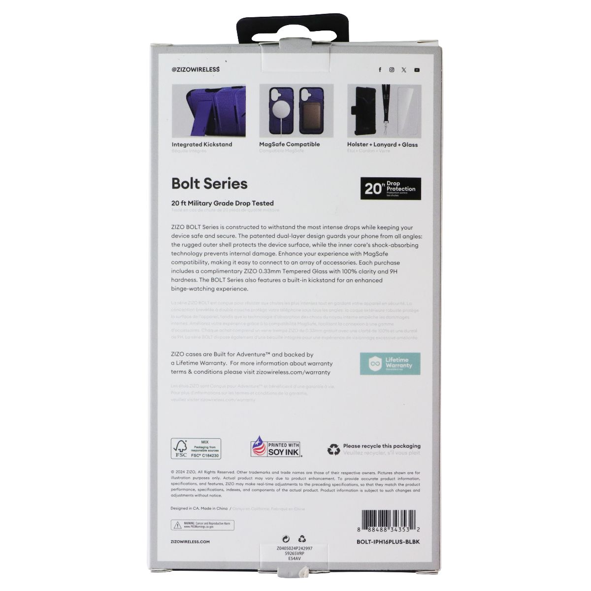 ZIZO Bolt Series Bundle (MagSafe Case/Holster/Screen) for iPhone 16 Plus - Blue Cell Phone - Cases, Covers & Skins Zizo - Simple Cell Bulk Wholesale Pricing - USA Seller