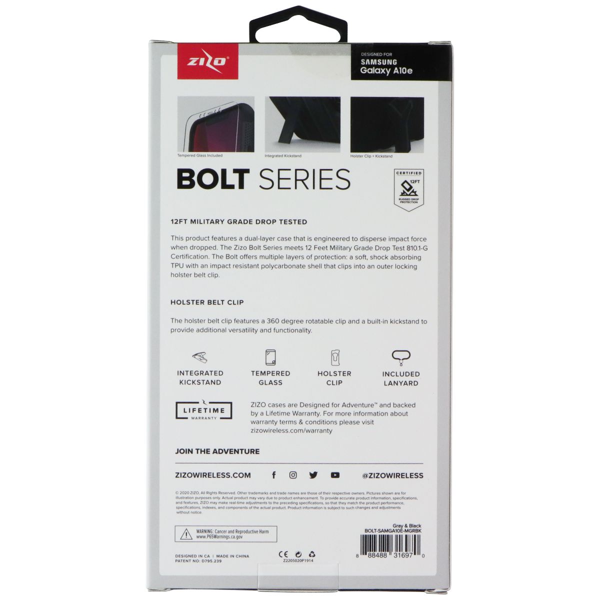 ZIZO Bolt Series Case / Holster / Glass for Samsung Galaxy A10e - Metal Gray Cell Phone - Cases, Covers & Skins Zizo - Simple Cell Bulk Wholesale Pricing - USA Seller