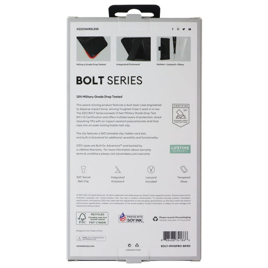 ZIZO Bolt Series (Case / Screen / Holster) for Apple iPhone 15 Pro - Black/Red Cell Phone - Cases, Covers & Skins Zizo - Simple Cell Bulk Wholesale Pricing - USA Seller