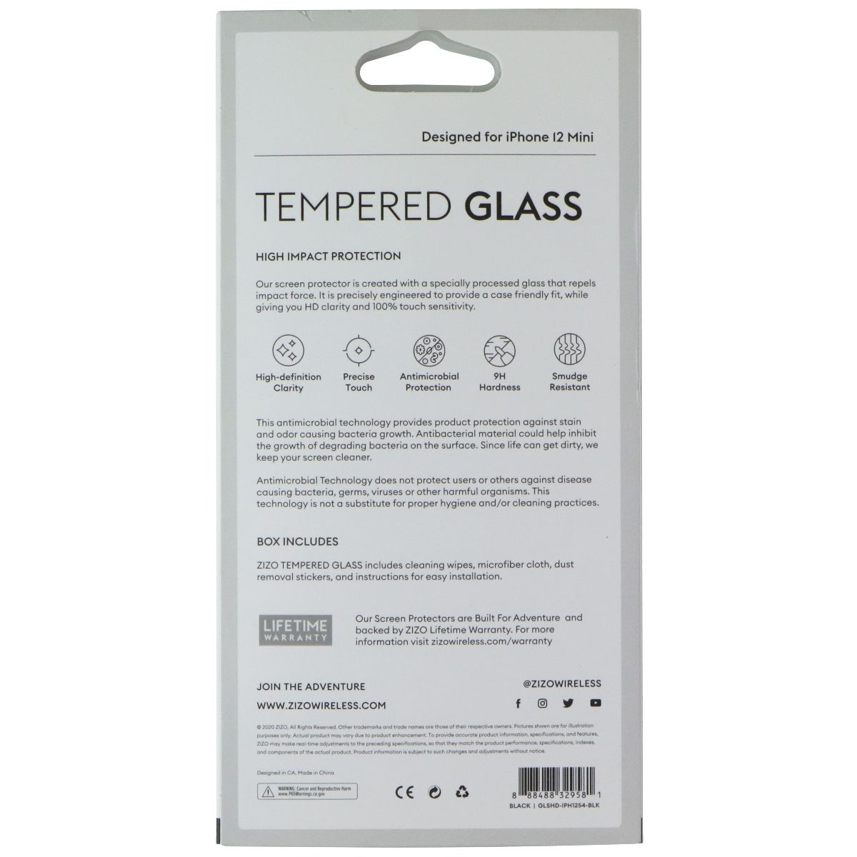 ZIZO Tempered Glass for Apple iPhone 12 Mini - Black Edges Cell Phone - Screen Protectors Zizo - Simple Cell Bulk Wholesale Pricing - USA Seller