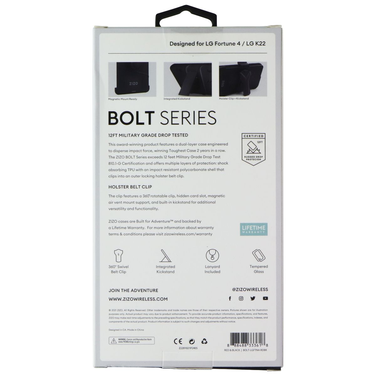 Zizo Bolt Series Case and Holster for LG Fortune 4 / LG K22 - Red/Black Cell Phone - Cases, Covers & Skins Zizo - Simple Cell Bulk Wholesale Pricing - USA Seller