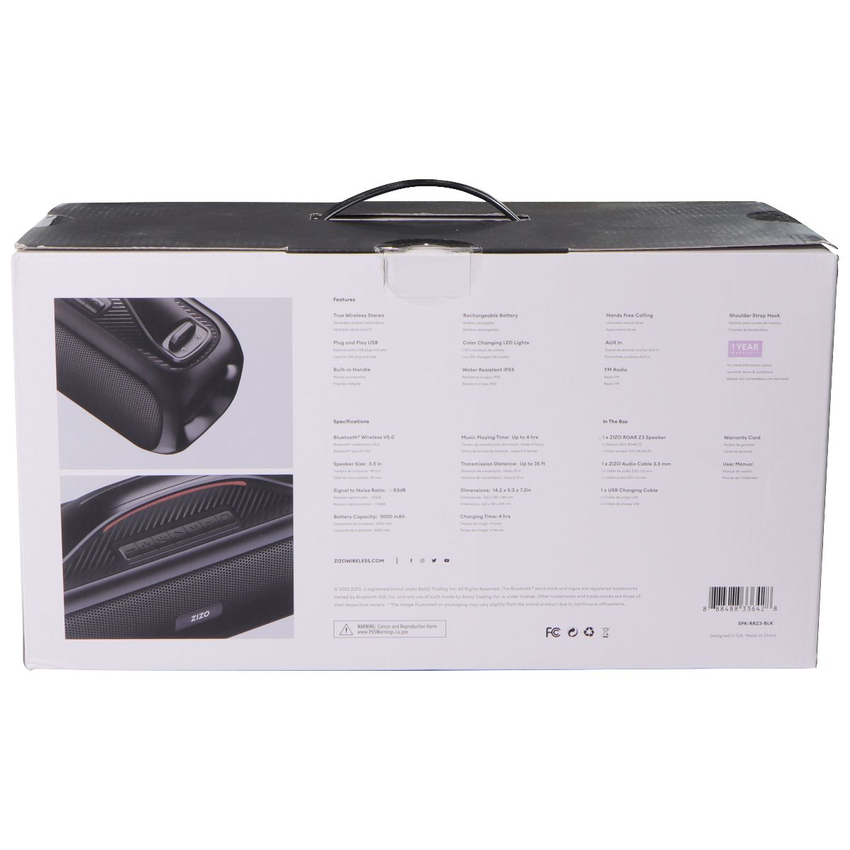 Zizo (40W) Roar Z3 LED (RGB) Portable Wireless Speaker - Black iPod, Audio Player Accessories - Audio Docks & Mini Speakers Zizo - Simple Cell Bulk Wholesale Pricing - USA Seller