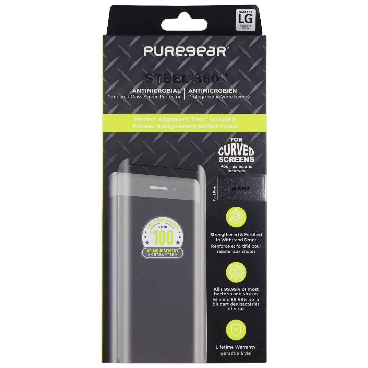 PureGear Steel 360 Tempered Glass for LG Wing - Clear Cell Phone - Screen Protectors PureGear - Simple Cell Bulk Wholesale Pricing - USA Seller