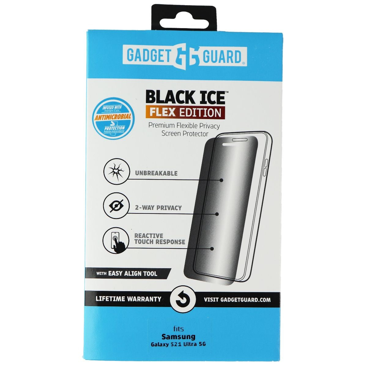 Gadget Guard Black Ice Flex PRIVACY Protector for Samsung Galaxy S21 Ultra 5G Cell Phone - Screen Protectors Gadget Guard - Simple Cell Bulk Wholesale Pricing - USA Seller