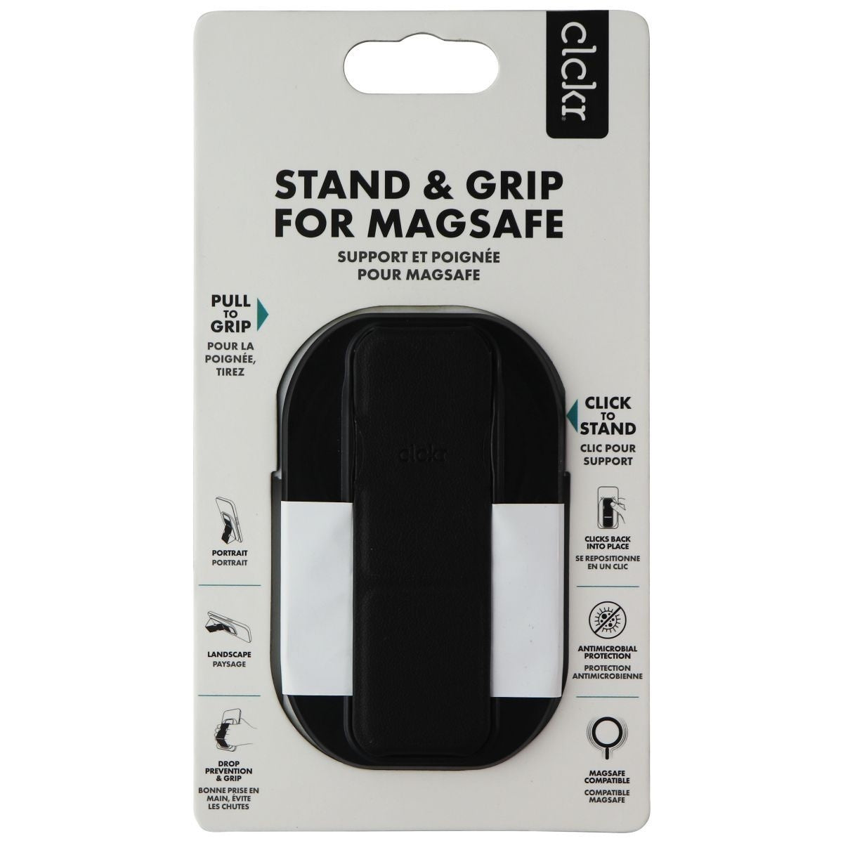 CLCKR Stand and Grip Kickstand with MagSafe for iPhone - Black Cell Phone - Mounts & Holders Clckr - Simple Cell Bulk Wholesale Pricing - USA Seller