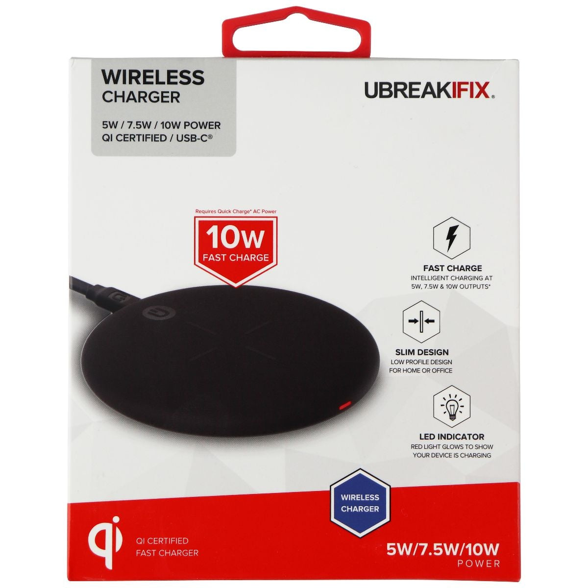 UBREAKIFIX USB-C Qi Wireless Charger (10W) - Black Cell Phone - Chargers & Cradles UBREAKIFIX - Simple Cell Bulk Wholesale Pricing - USA Seller