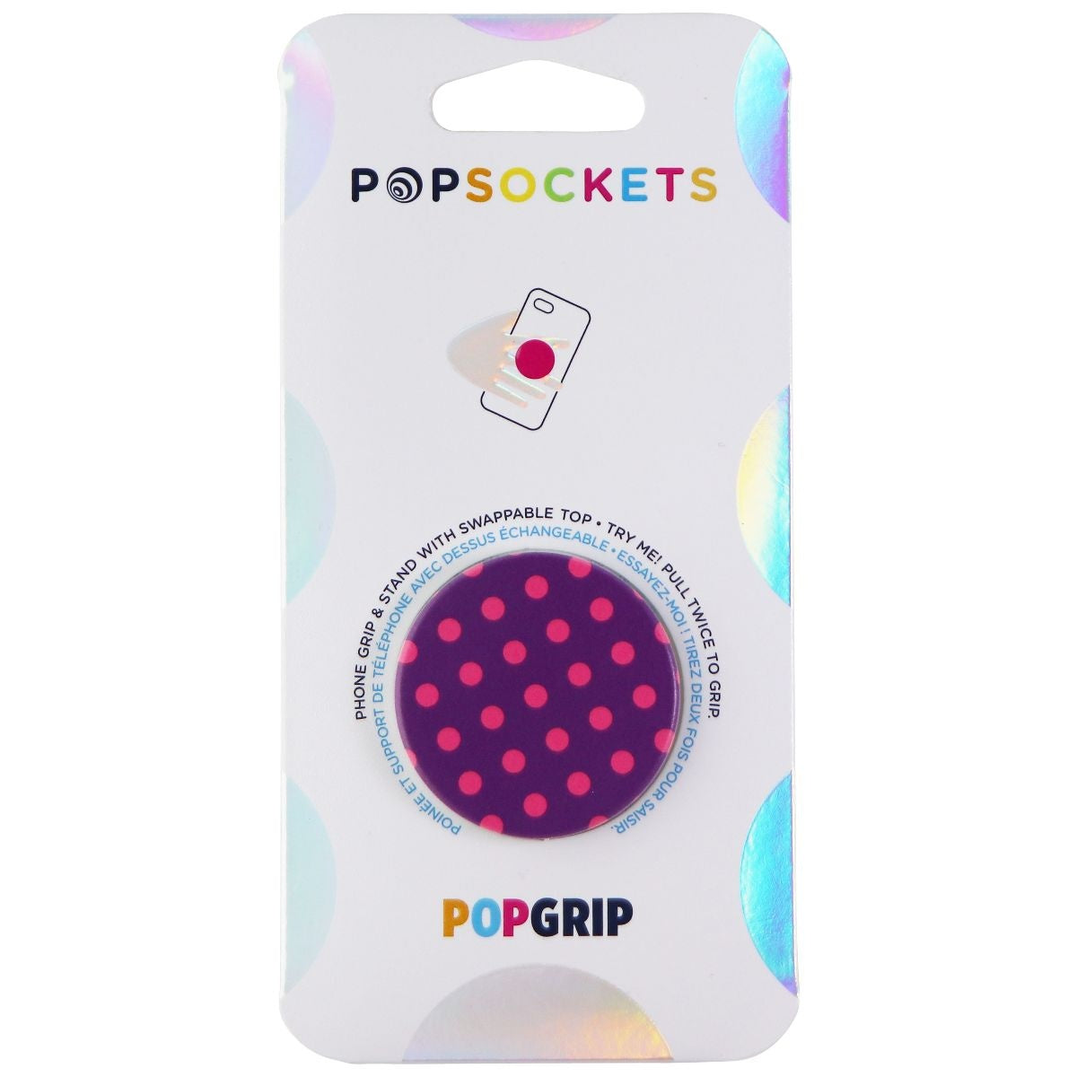 PopSockets: PopGrip Expanding Stand & Grip w/ Swappable Top - Polka Time Purple Cell Phone - Mounts & Holders PopSockets - Simple Cell Bulk Wholesale Pricing - USA Seller