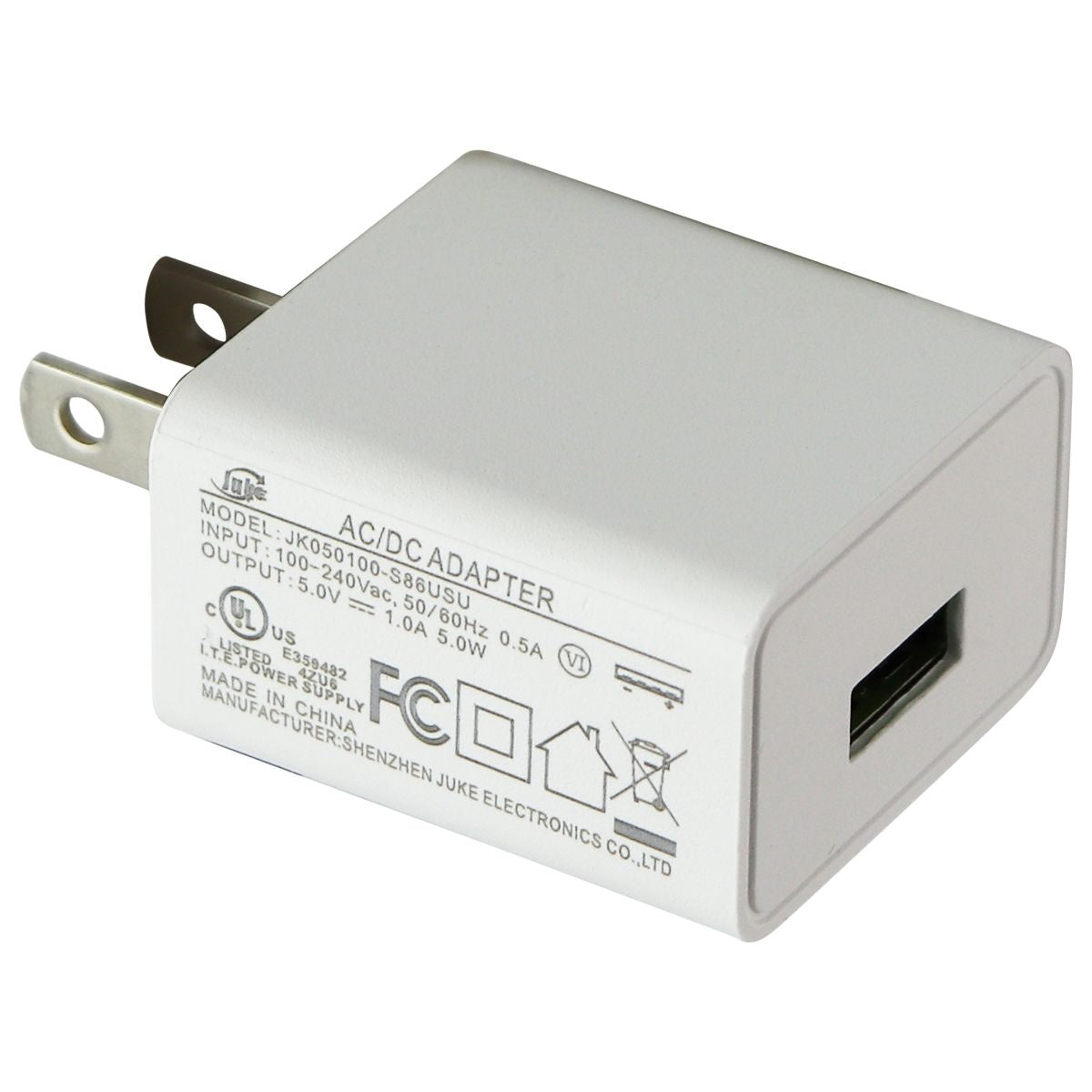 Shenzen USB AC/DC Wall Adapter (5V/1A) - White (JK050100-S86USU) Multipurpose Batteries & Power - Multipurpose AC to DC Adapters Shenzen - Simple Cell Bulk Wholesale Pricing - USA Seller