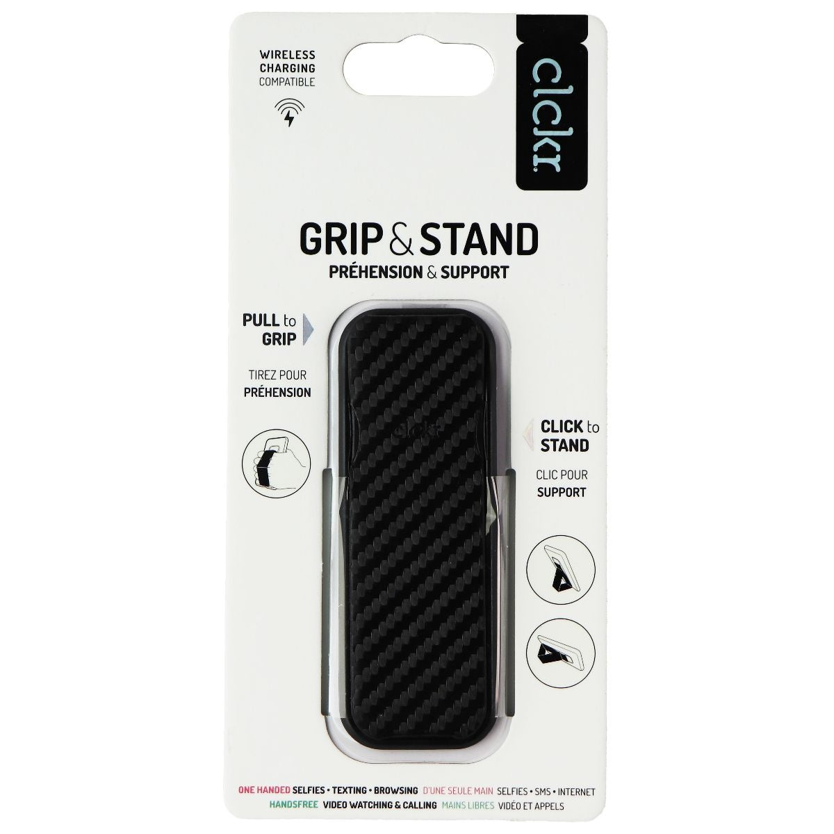 CLCKR Phone Grip and Stand for Phones, Tablets and More - Carbon Cell Phone - Mounts & Holders Clckr - Simple Cell Bulk Wholesale Pricing - USA Seller