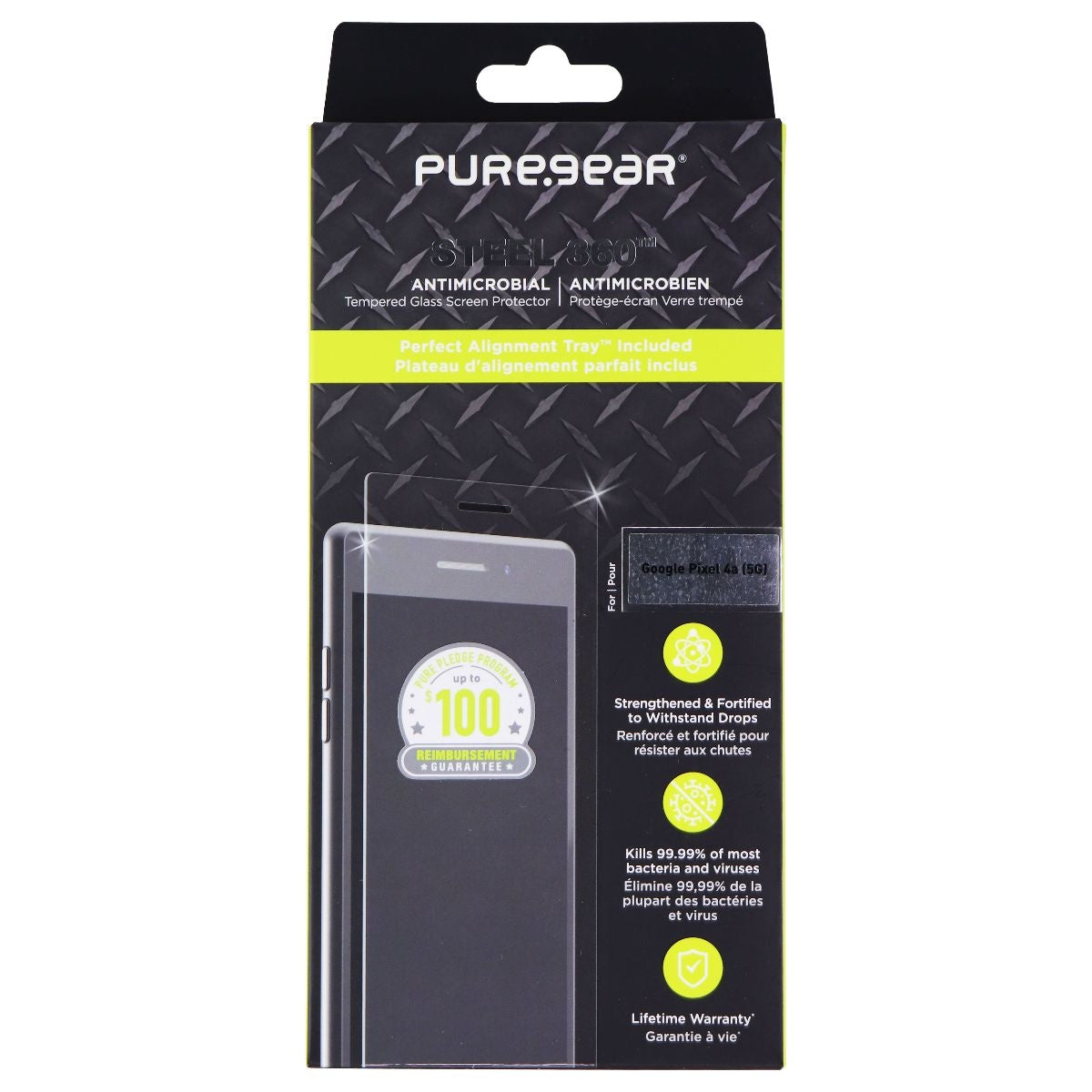 PureGear Steel 360 Tempered Glass Protector for Google Pixel 4a 5G - Clear Cell Phone - Screen Protectors PureGear - Simple Cell Bulk Wholesale Pricing - USA Seller