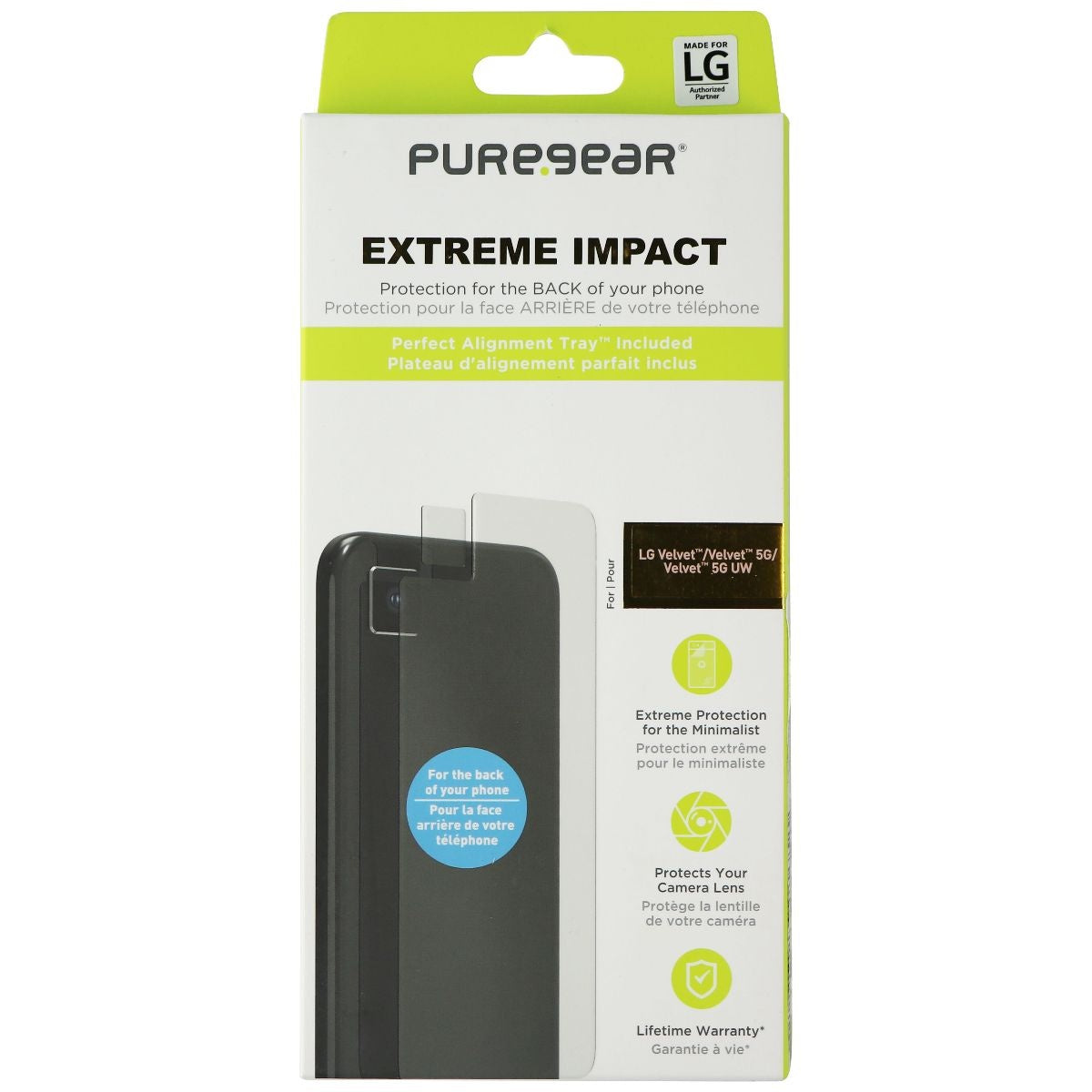 PureGear Extreme Impact - Back Protector Kit for LG Velvet / Velvet 5G and UW Cell Phone - Other Accessories PureGear - Simple Cell Bulk Wholesale Pricing - USA Seller
