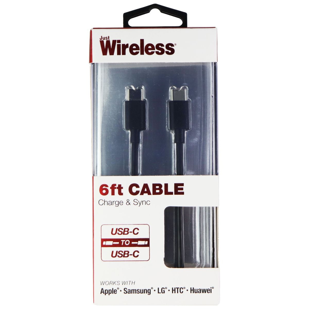 Just Wireless (6-Foot) Charge and Sync USB-C to USB-C Cable - Black Cell Phone - Cables & Adapters Just Wireless - Simple Cell Bulk Wholesale Pricing - USA Seller
