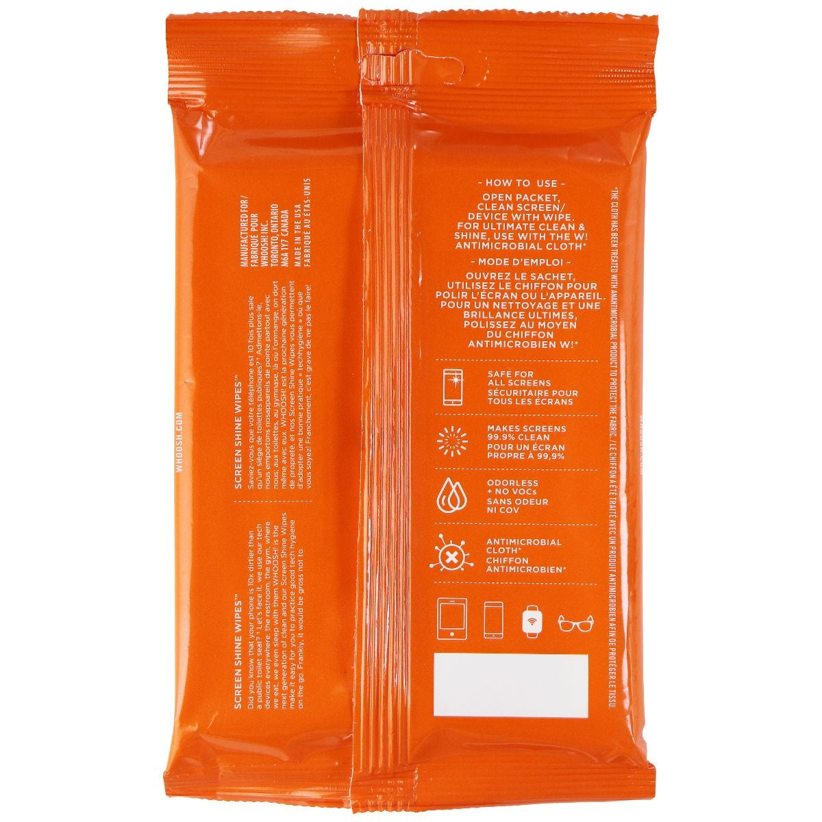 Whoosh! Screen Shine Wipes for Smartphones and Electronics (20 Pack) + Cloth Cell Phone - Other Accessories Woosh! - Simple Cell Bulk Wholesale Pricing - USA Seller