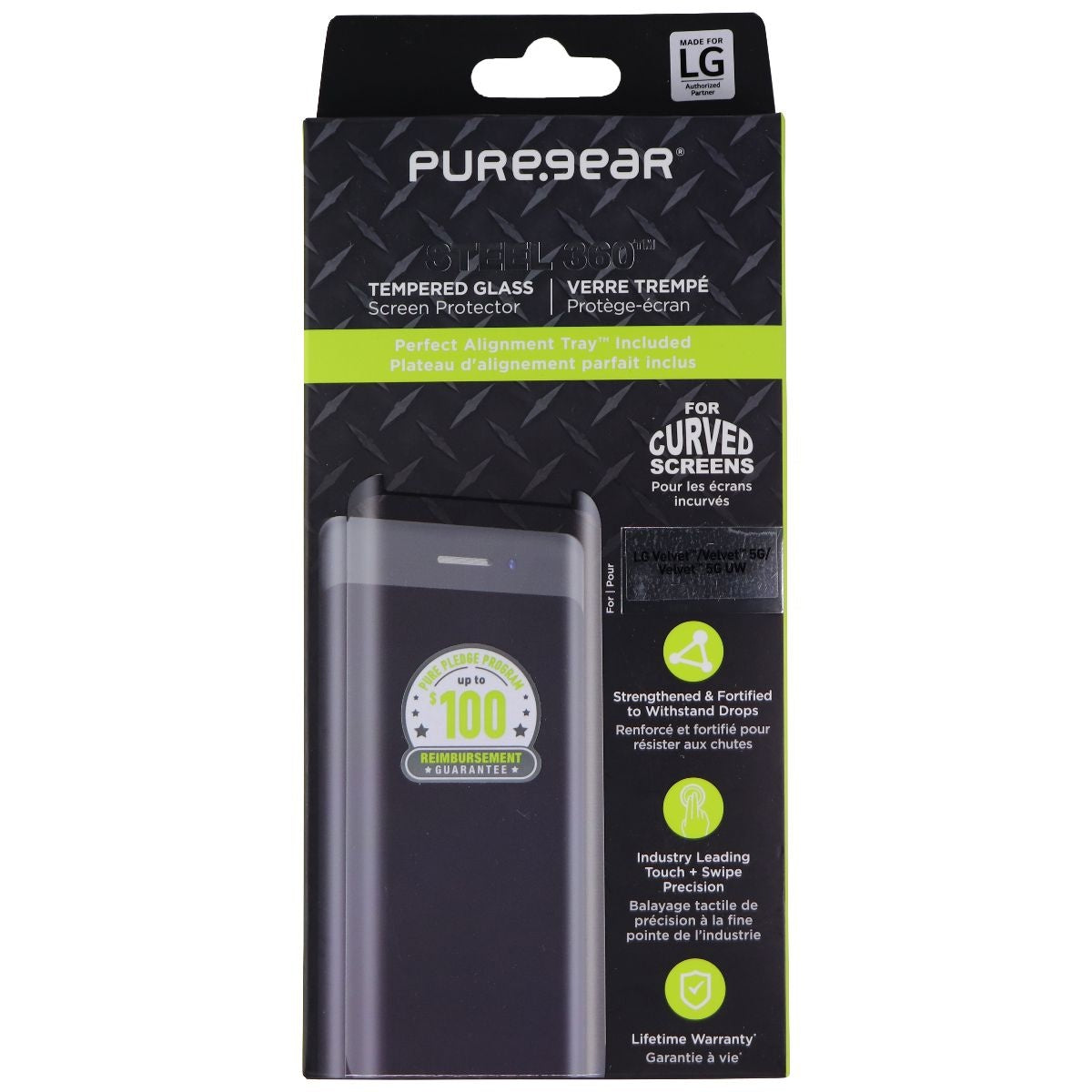 PureGear Steel 360 Tempered Glass Protector for LG Velvet 5G / Velvet 5G UW Cell Phone - Screen Protectors PureGear - Simple Cell Bulk Wholesale Pricing - USA Seller