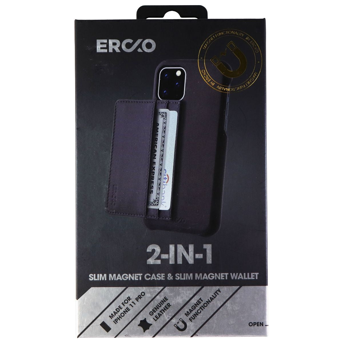 ERCKO 2 in 1 Slim Magnet Case & Wallet for iPhone 11 Pro - Black Cell Phone - Cases, Covers & Skins Ercko - Simple Cell Bulk Wholesale Pricing - USA Seller